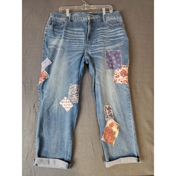 Chicos Patchwork Size 2.5 Large The So Slimming Girlfriend Crop Stretch Jeans - Picture 1 of 10